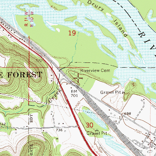 Topographic Map of Riverview Cemetery, MN
