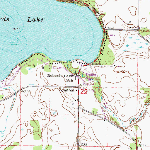 Topographic Map of Roberds Lake School, MN