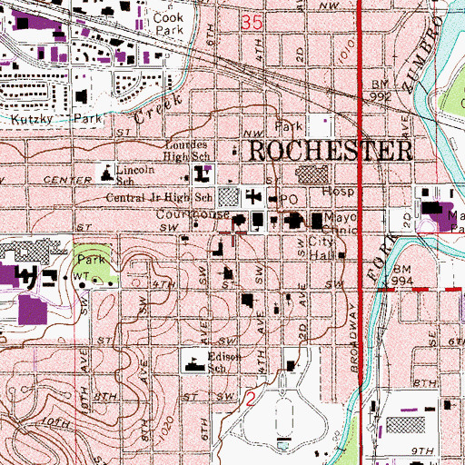 Topographic Map of Rochester, MN