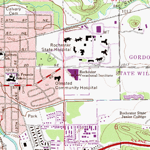 Topographic Map of Rochester Community and Technical College, MN
