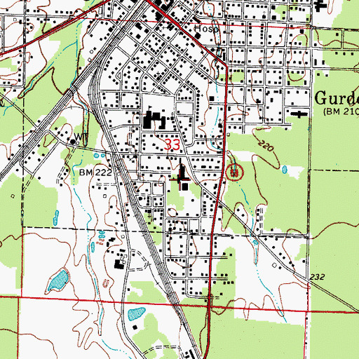 Topographic Map of Gurdon Middle School, AR