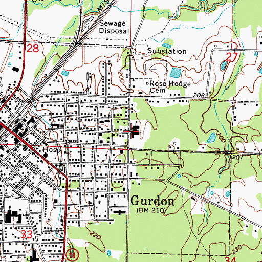 Topographic Map of Gurdon Primary School, AR