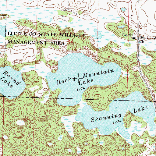 Topographic Map of Rocky Mountain Lake, MN