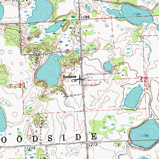 Topographic Map of Rodnes Church, MN
