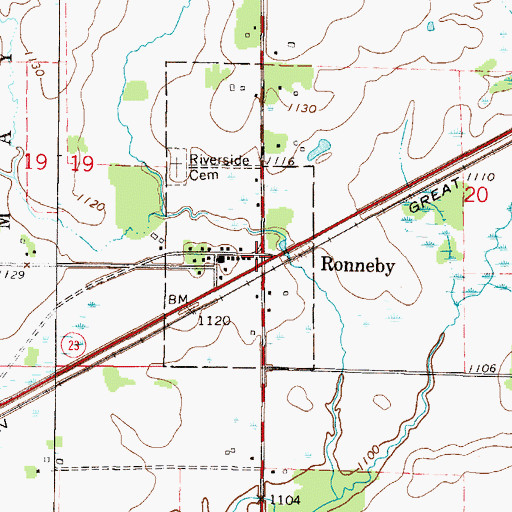 Topographic Map of Ronneby, MN