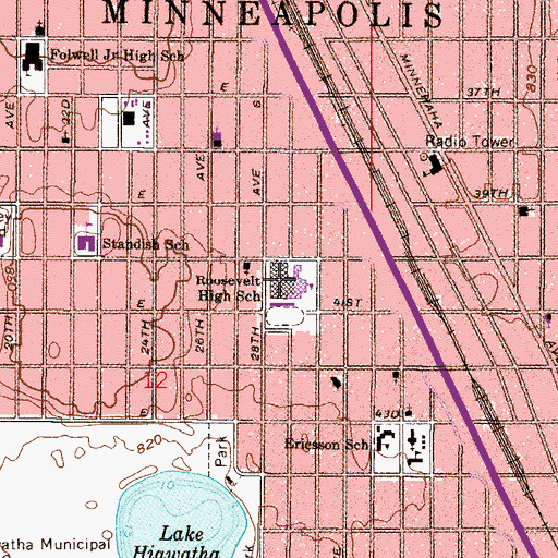 Topographic Map of Roosevelt High School, MN