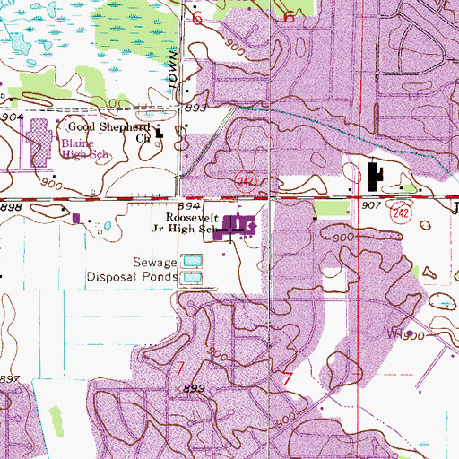 Topographic Map of Roosevelt Middle School, MN