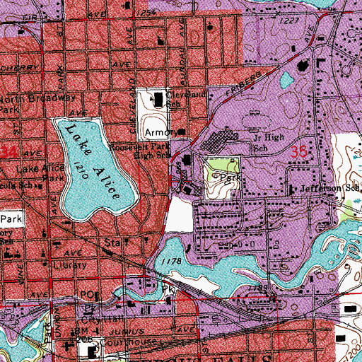 Topographic Map of Roosevelt Park High School, MN