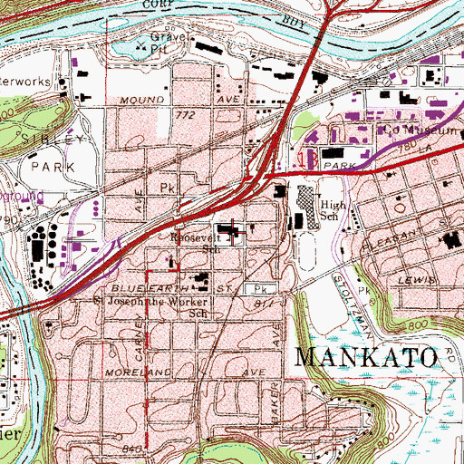 Topographic Map of Roosevelt Elementary School, MN