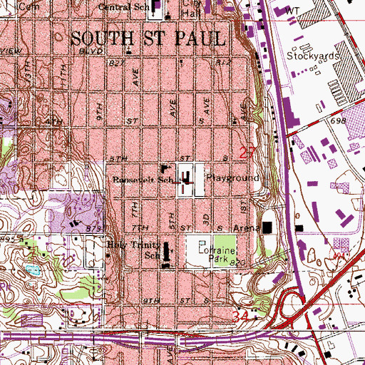 Topographic Map of Roosevelt School, MN