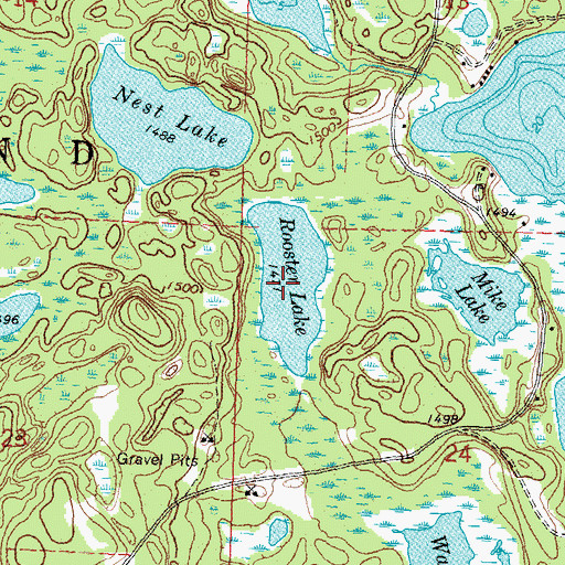 Topographic Map of Rooster Lake, MN