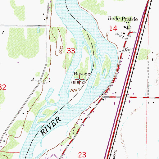 Topographic Map of Roscoe Island, MN