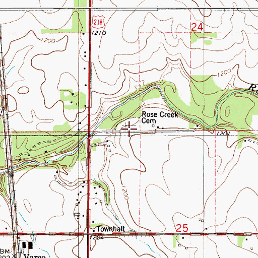 Topographic Map of Rose Creek Cemetery, MN