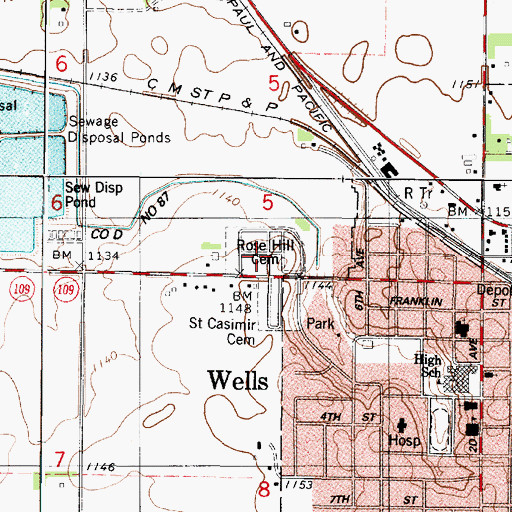 Topographic Map of Rose Hill Cemetery, MN