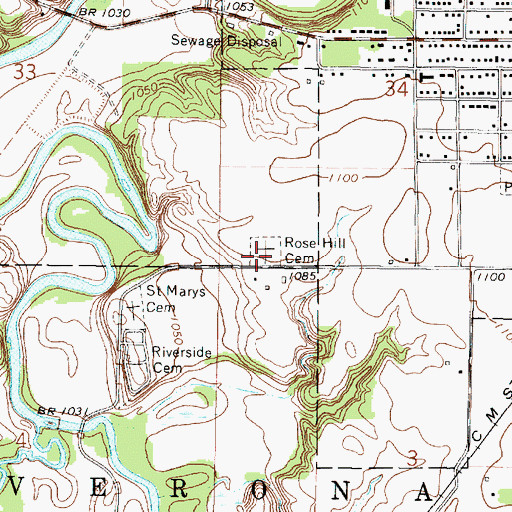Topographic Map of Rose Hill Cemetery, MN
