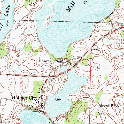 Topographic Map of Rose Hill Cemetery, MN