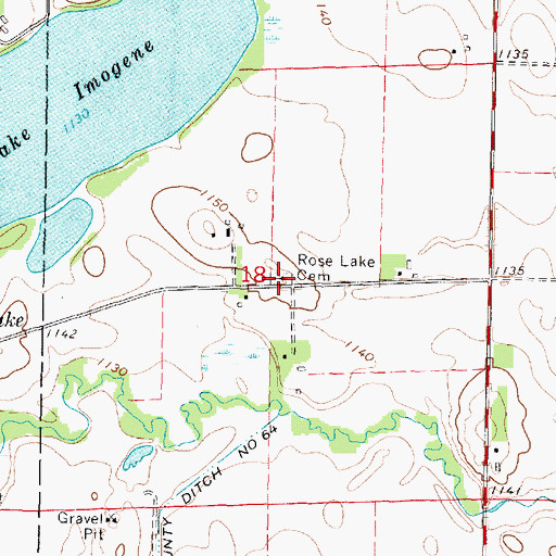 Topographic Map of Rose Lake Cemetery, MN