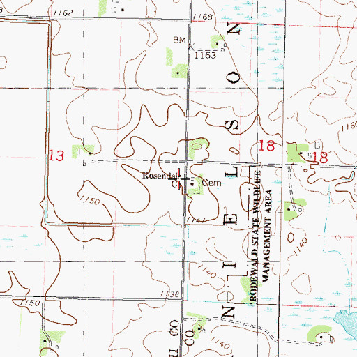 Topographic Map of Rosendale Church, MN