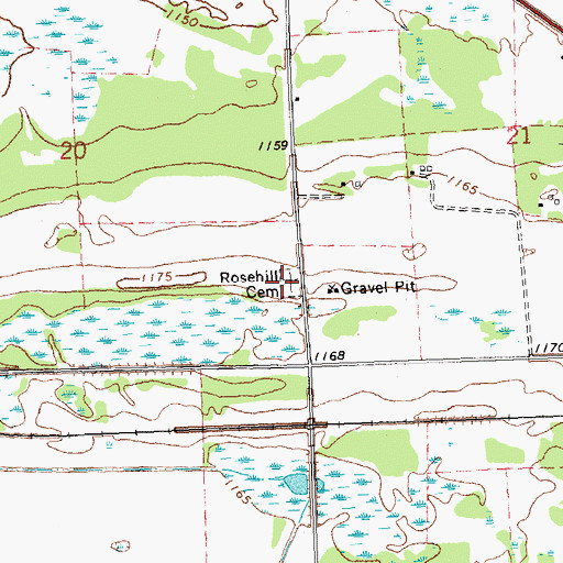 Topographic Map of Rosehill Cemetery, MN