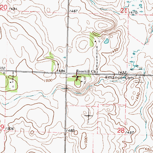 Topographic Map of Rosehill Church, MN