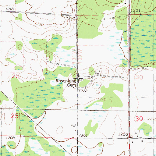 Topographic Map of Roseland Roselund Cemetery, MN