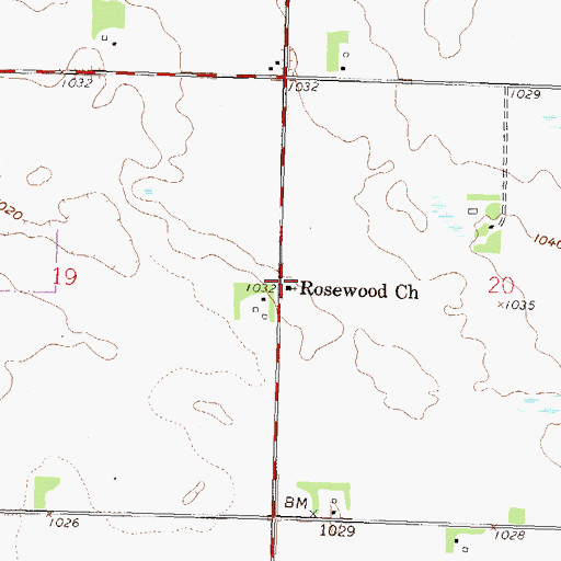 Topographic Map of Rosewood Church, MN