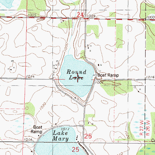 Topographic Map of Round Lake, MN