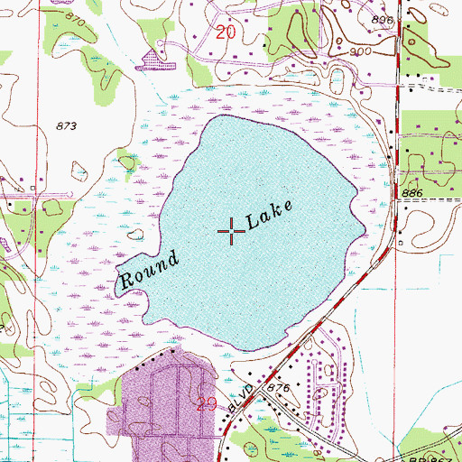 Topographic Map of Round Lake, MN