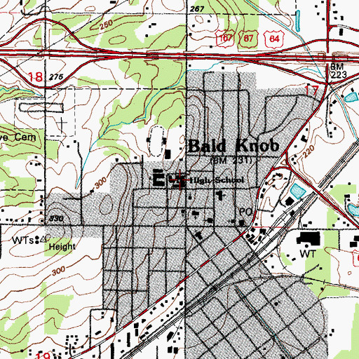 Topographic Map of Bald Knob High School, AR