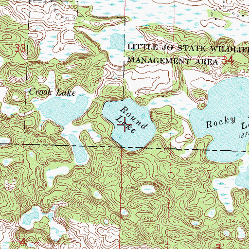 Topographic Map of Round Lake, MN