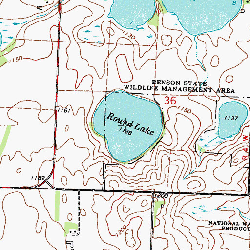 Topographic Map of Round Lake, MN
