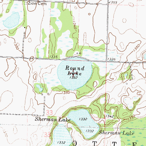 Topographic Map of Round Lake, MN