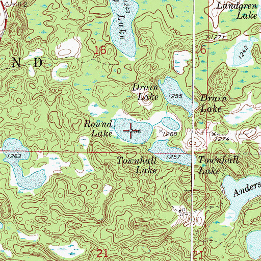 Topographic Map of Round Lake, MN