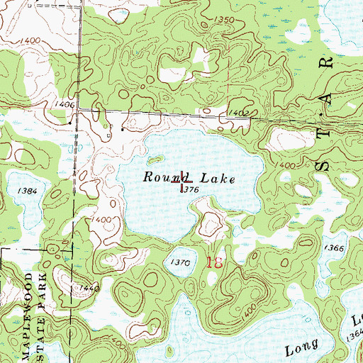 Topographic Map of Round Lake, MN