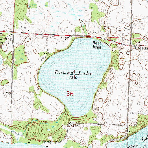 Topographic Map of Round Lake, MN