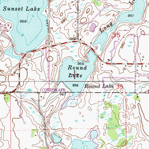 Topographic Map of Round Lake, MN