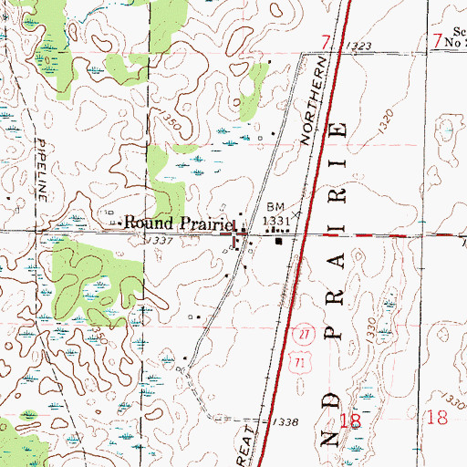 Topographic Map of Round Prairie, MN