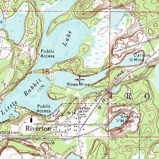 Topographic Map of Rowe Mine, MN