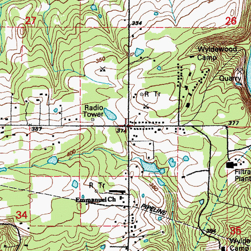 Topographic Map of Bee Rock, AR