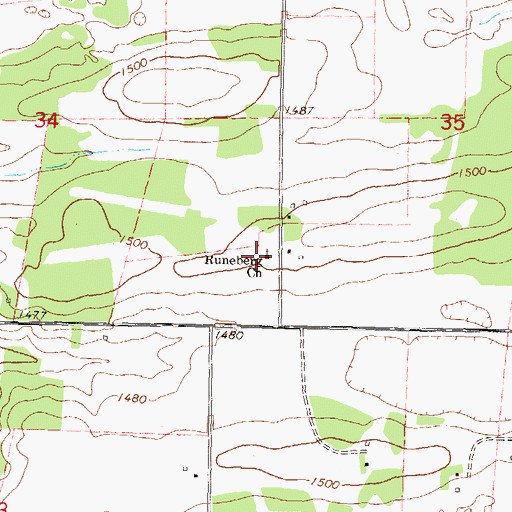 Topographic Map of Runeberg Church, MN