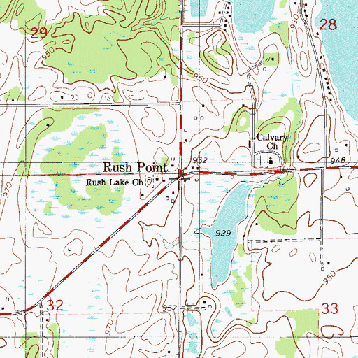Topographic Map of Rush Point, MN