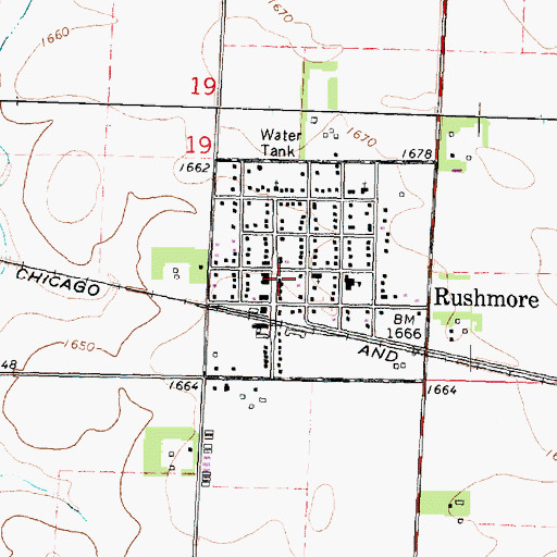 Topographic Map of Rushmore, MN