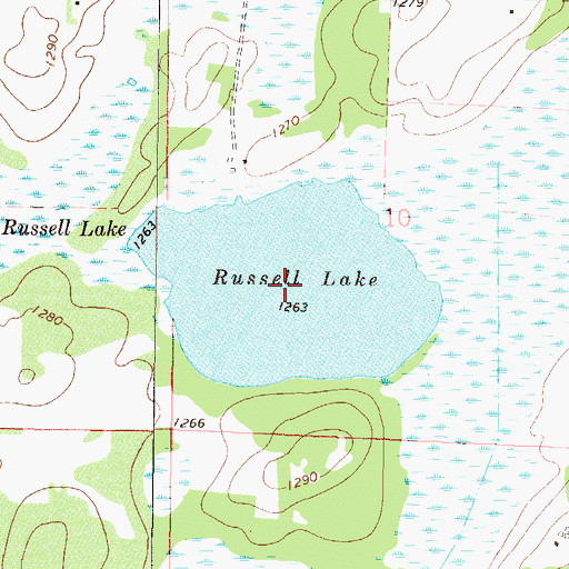 Topographic Map of Russell Lake, MN