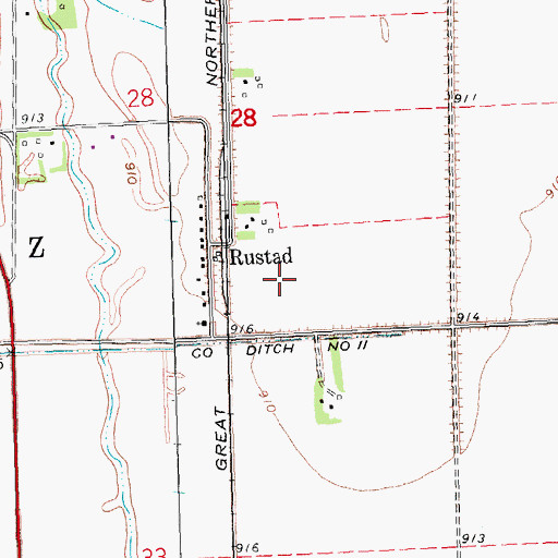 Topographic Map of Rustad, MN