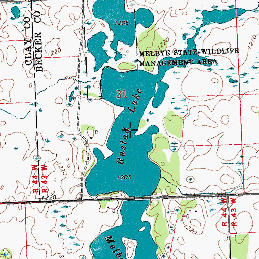 Topographic Map of Rustad Lake, MN