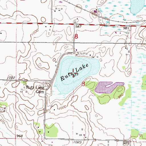 Topographic Map of Rutz Lake, MN