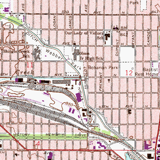 Topographic Map of Ryan Creek, MN