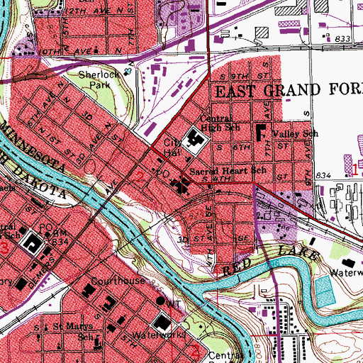 Topographic Map of Sacred Heart School, MN