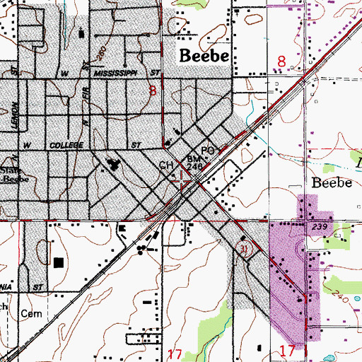 Topographic Map of Center Street Church of Christ, AR