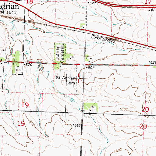 Topographic Map of Saint Adrian Cemetery, MN